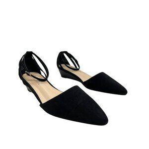 Journee Collection Sz 7.5 Black Arkie Suede Wedge Sandal Shoes NEW